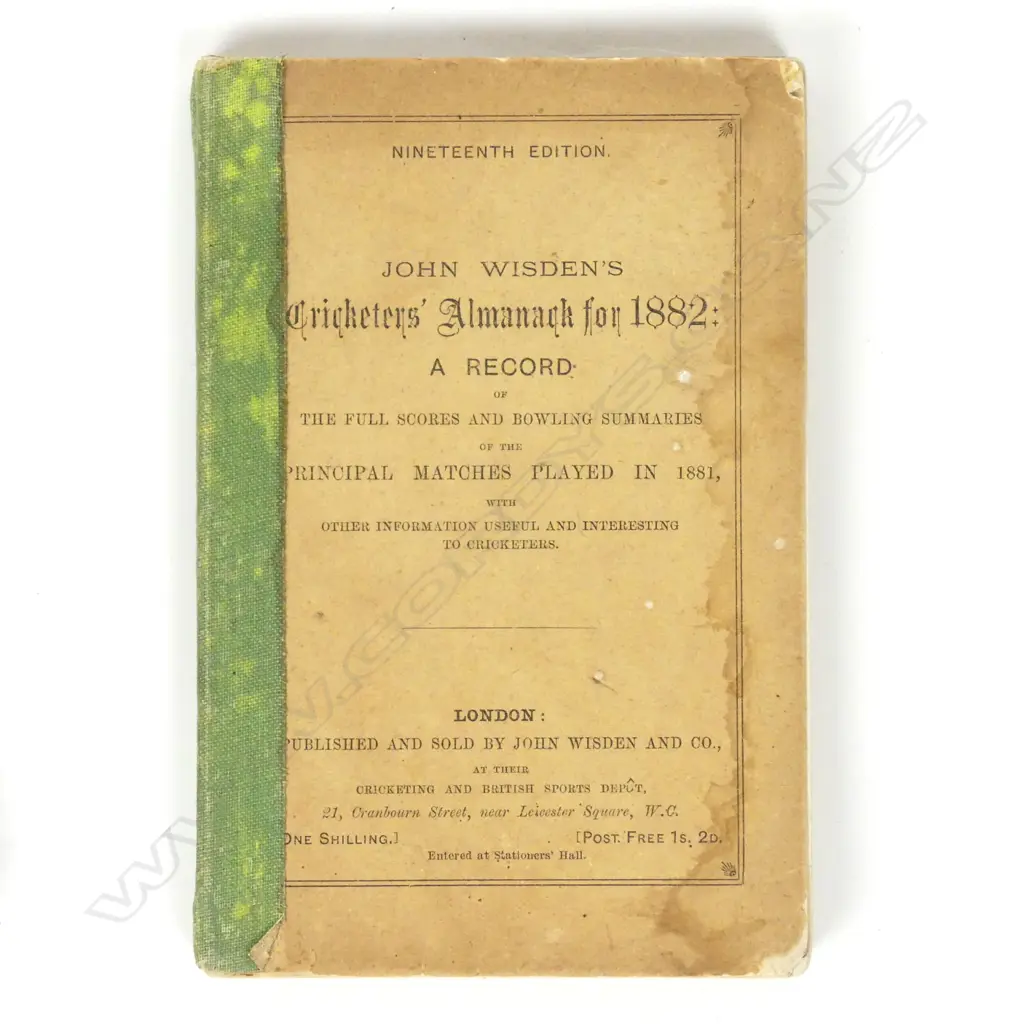 'John Wisden's Cricketers' Almanack for 1882' Image 1++