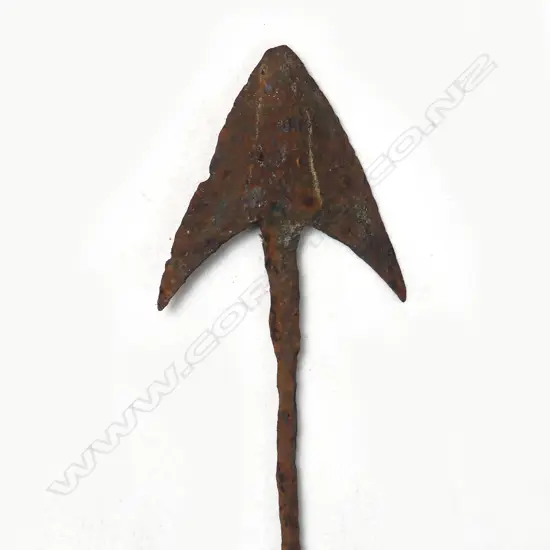 A heavily rusted double flue iron whaling harpoon