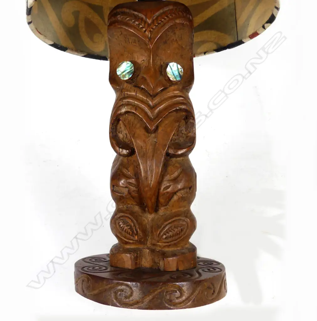 A Maori folk art carved tiki based table lamp Image 1++