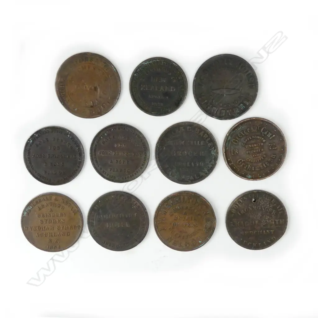 Eleven New Zealand copper trades tokens Image 1++