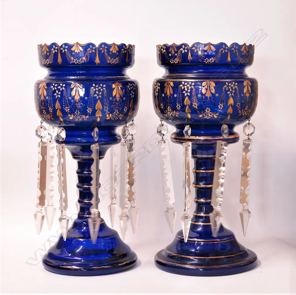 A pair of Victorian Bristol blue glass lustres Image 1++