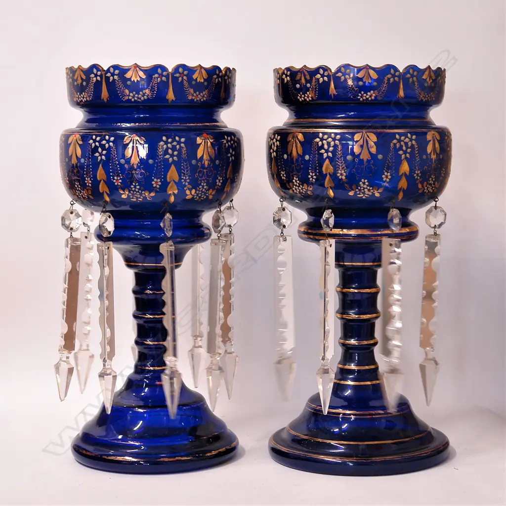 A pair of Victorian Bristol blue glass lustres Image 1++