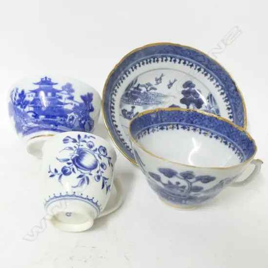 Assorted antique blue and white china