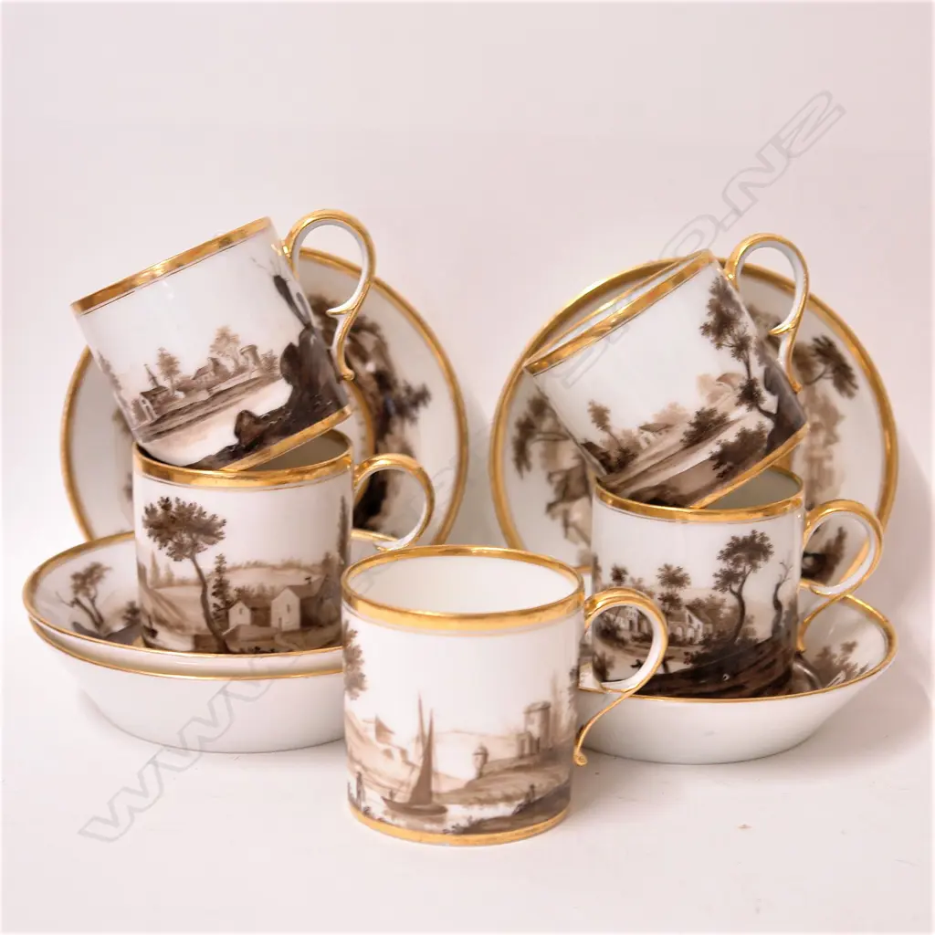 An early 20thC grisaille landscape painted part-coffee set Image 1++