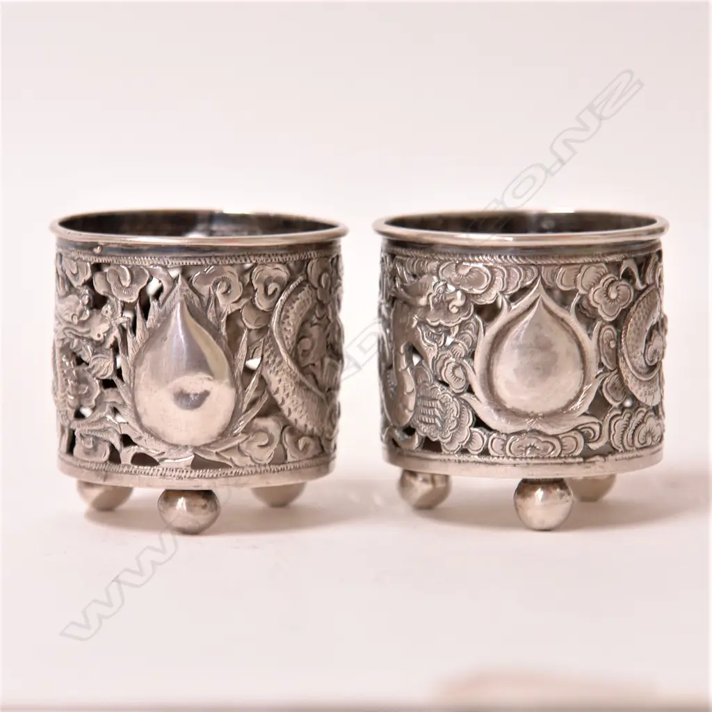 A pair of c.1880 Chinese silver Luck Hing small candle holders Image 1++