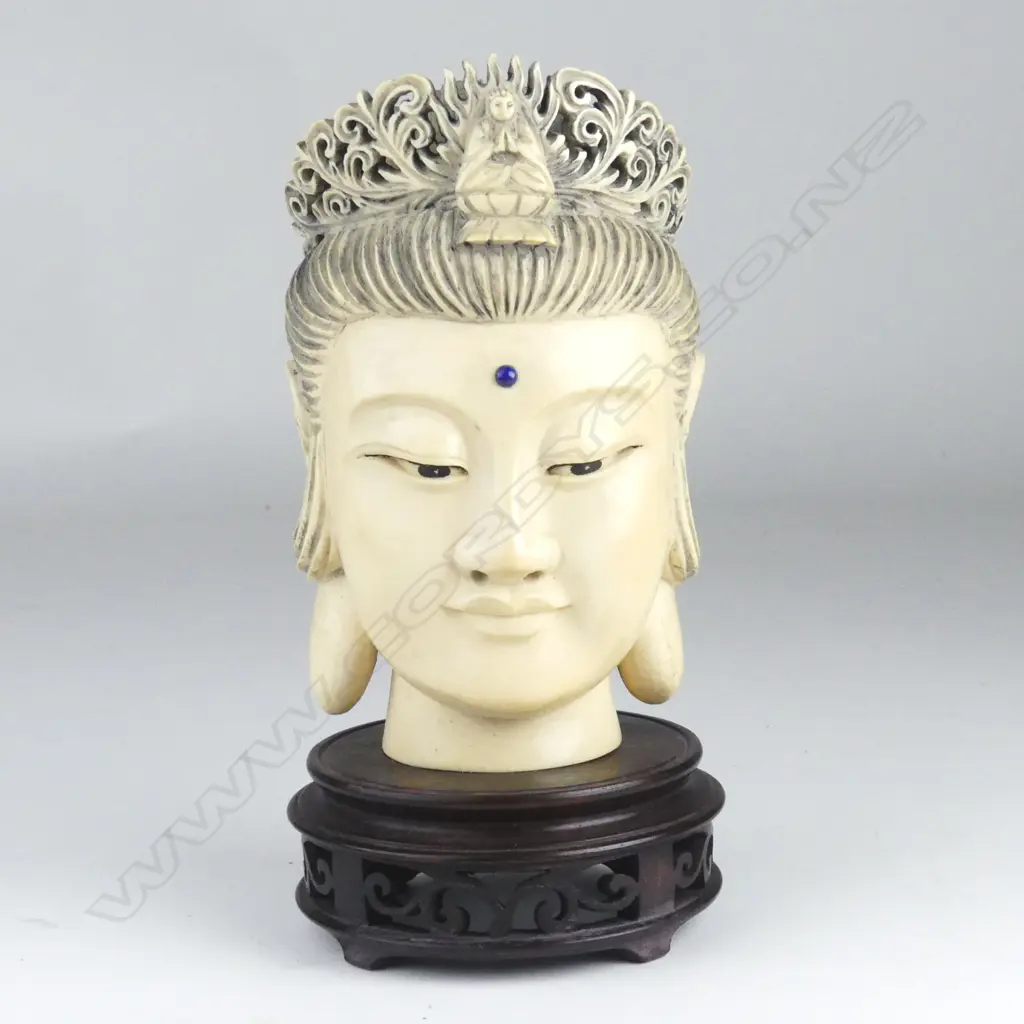 A large vintage Chinese carved ivory bust of the goddess Kuanyin Image 1++