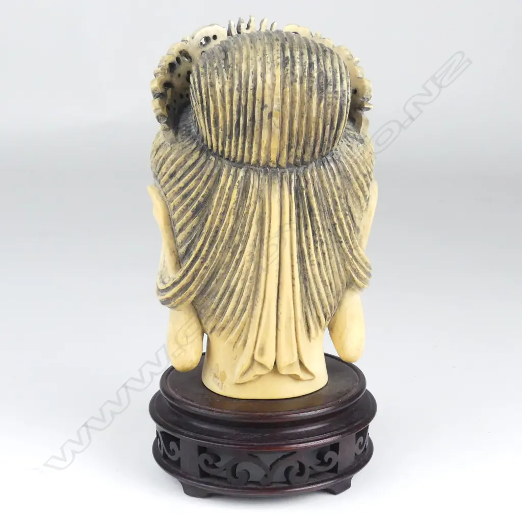 A large vintage Chinese carved ivory bust of the goddess Kuanyin Image 1++