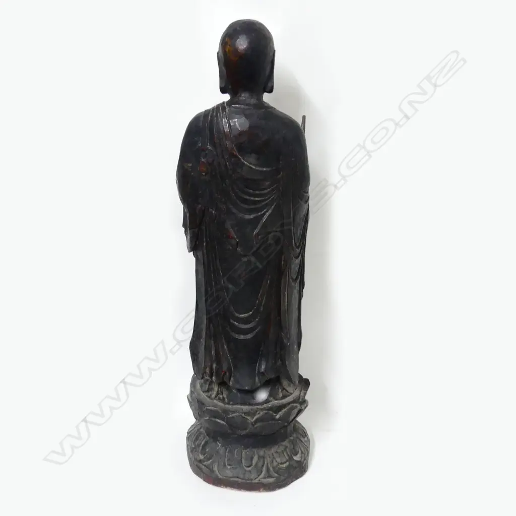 An old carved wooden Chinese figure of a bodhisattva Image 1++