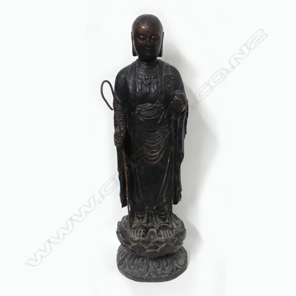 An old carved wooden Chinese figure of a bodhisattva Image 1++
