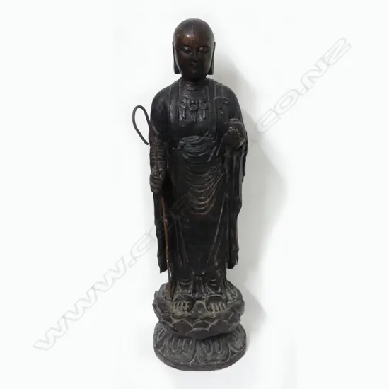An old carved wooden Chinese figure of a bodhisattva