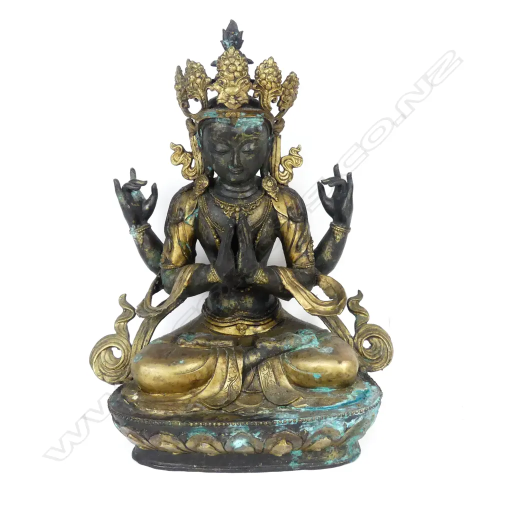 A Tibetan brass statuette of the four-armed Chenrezik bodhisattva Image 1++