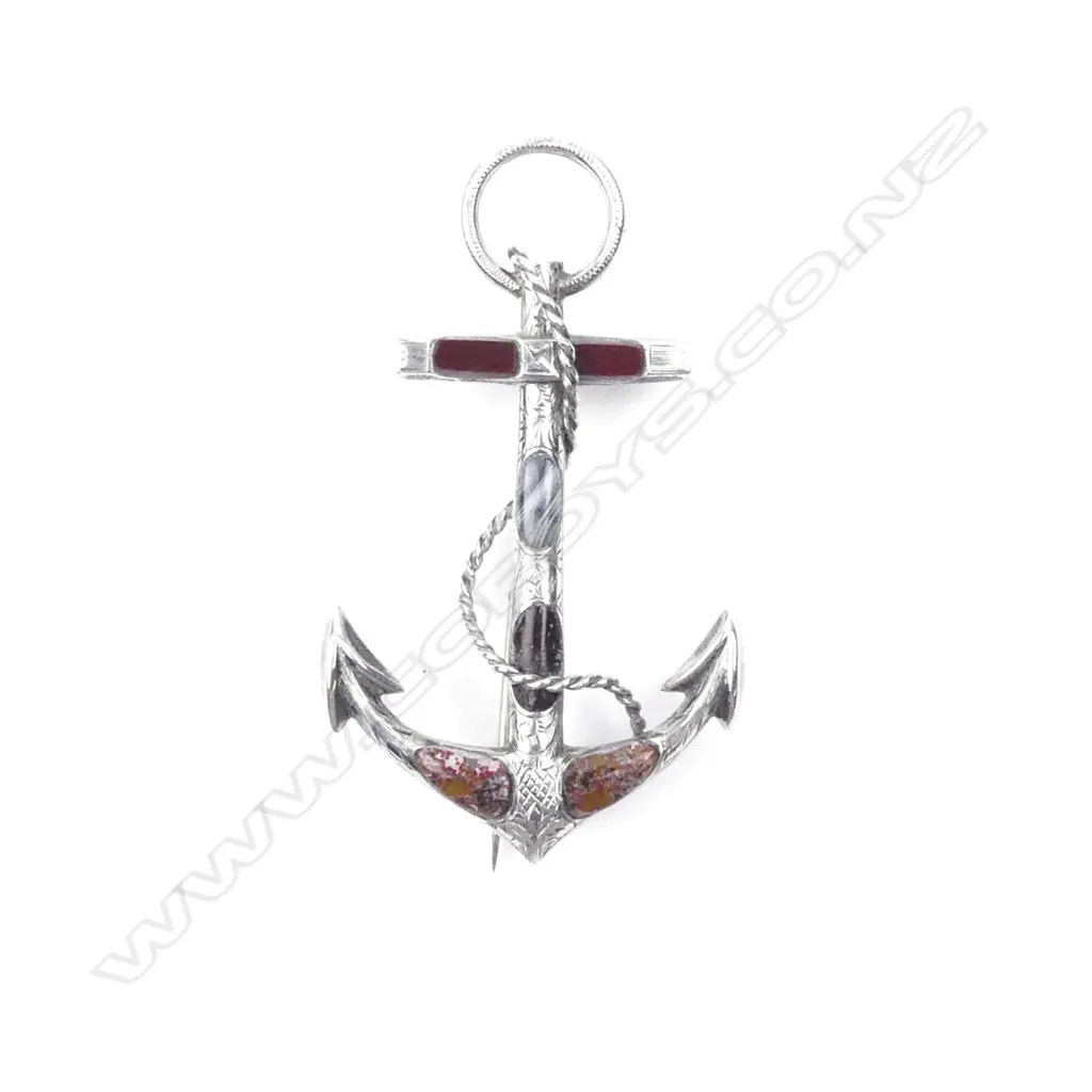 A Victorian silver fouled anchor brooch Image 1++