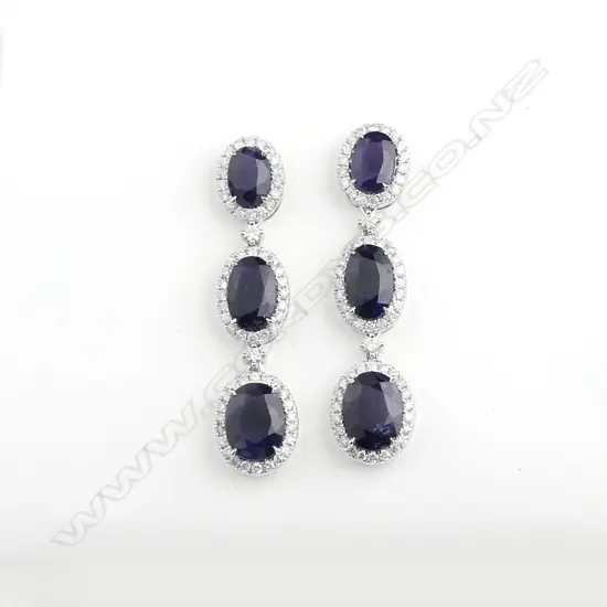 A pair of 18ct white gold sapphire and diamond earrings