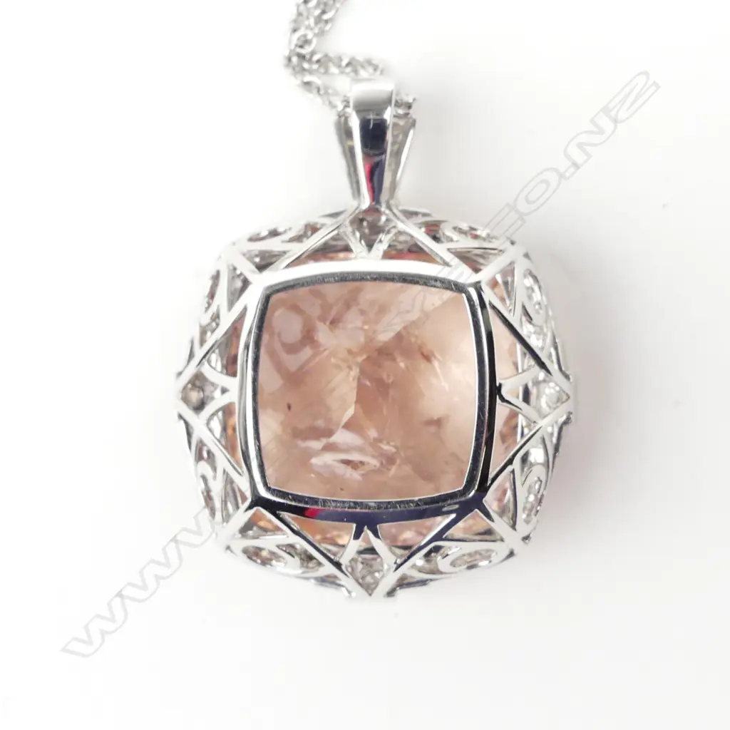 An 18ct white gold morganite and diamond pendant Image 1++