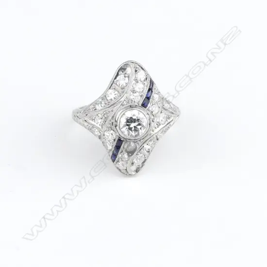 A platinum diamond and sapphire Art Deco ring