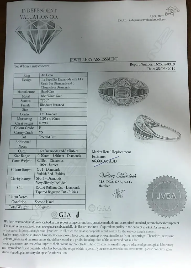 An 18ct white gold ruby and diamond Art Deco style ring Image 1++