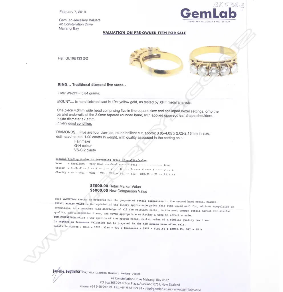 A 19ct gold and five stone diamond ring Image 1++