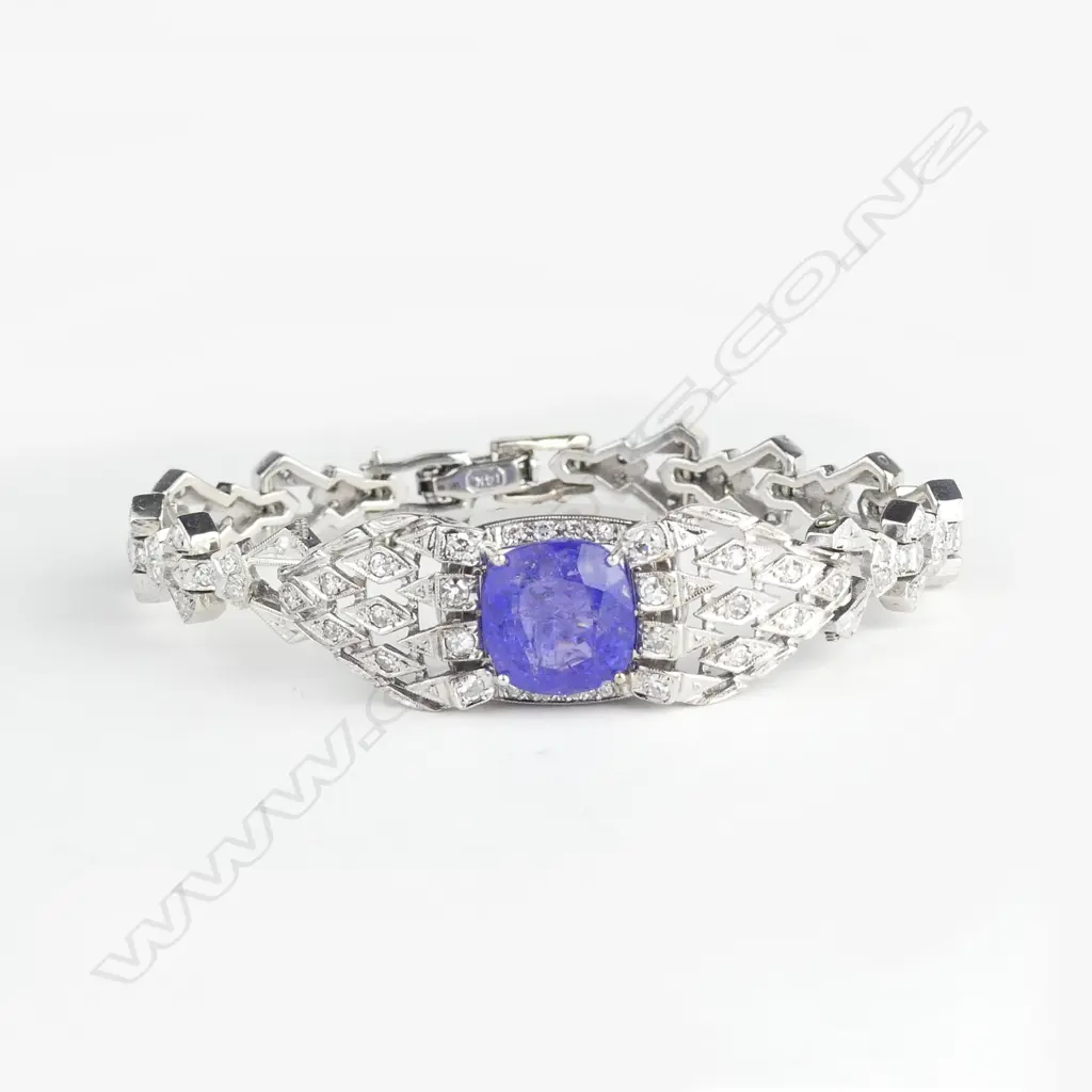 A 14ct white gold tanzanite and diamond bracelet Image 1++