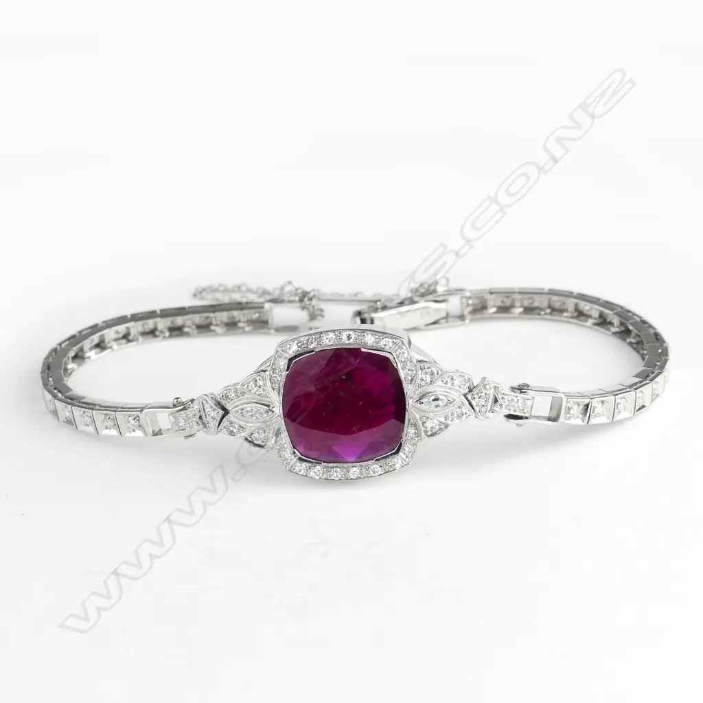 A 14ct white gold ruby and diamond bracelet Image 1++