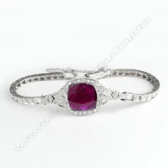 A 14ct white gold ruby and diamond bracelet