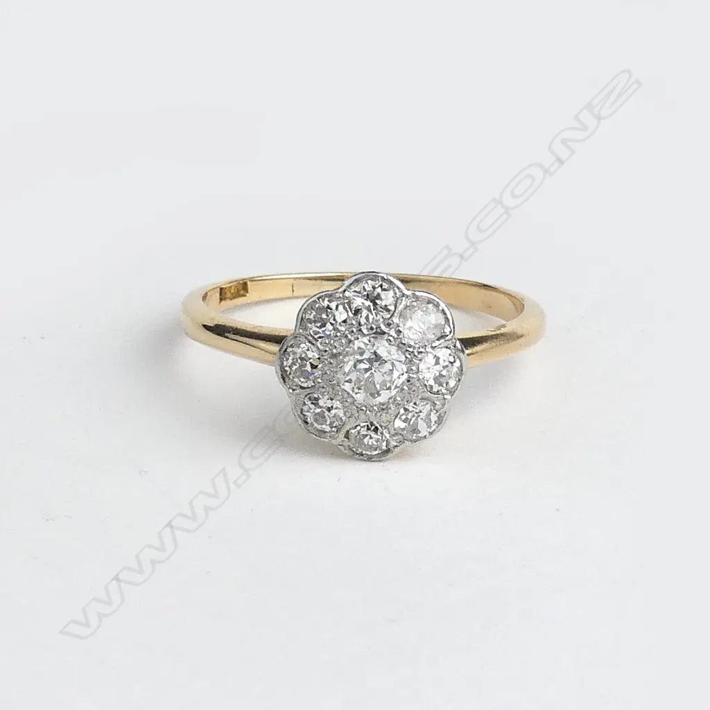 A lady's estate 18ct. yellow gold and diamond cluster ring Image 1++