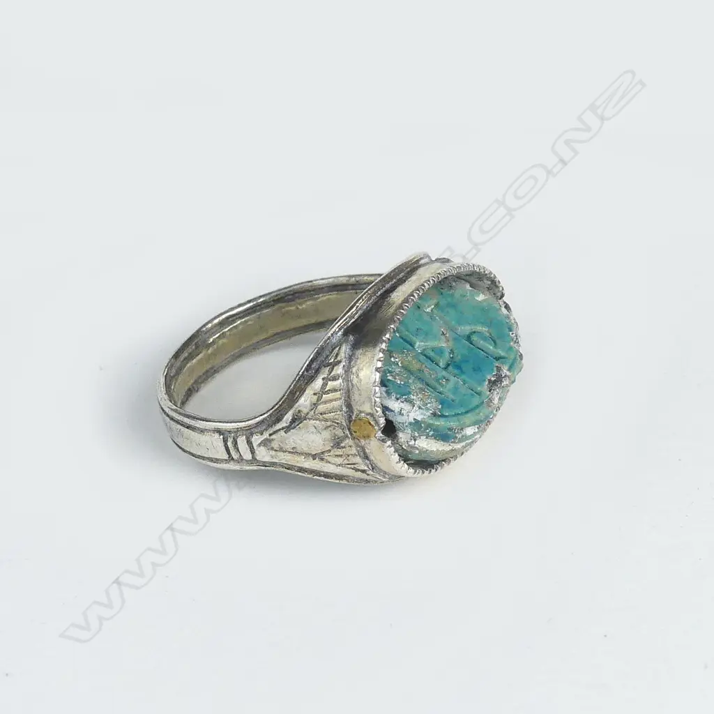 An old silver mounted scarab beetle ring Image 1++
