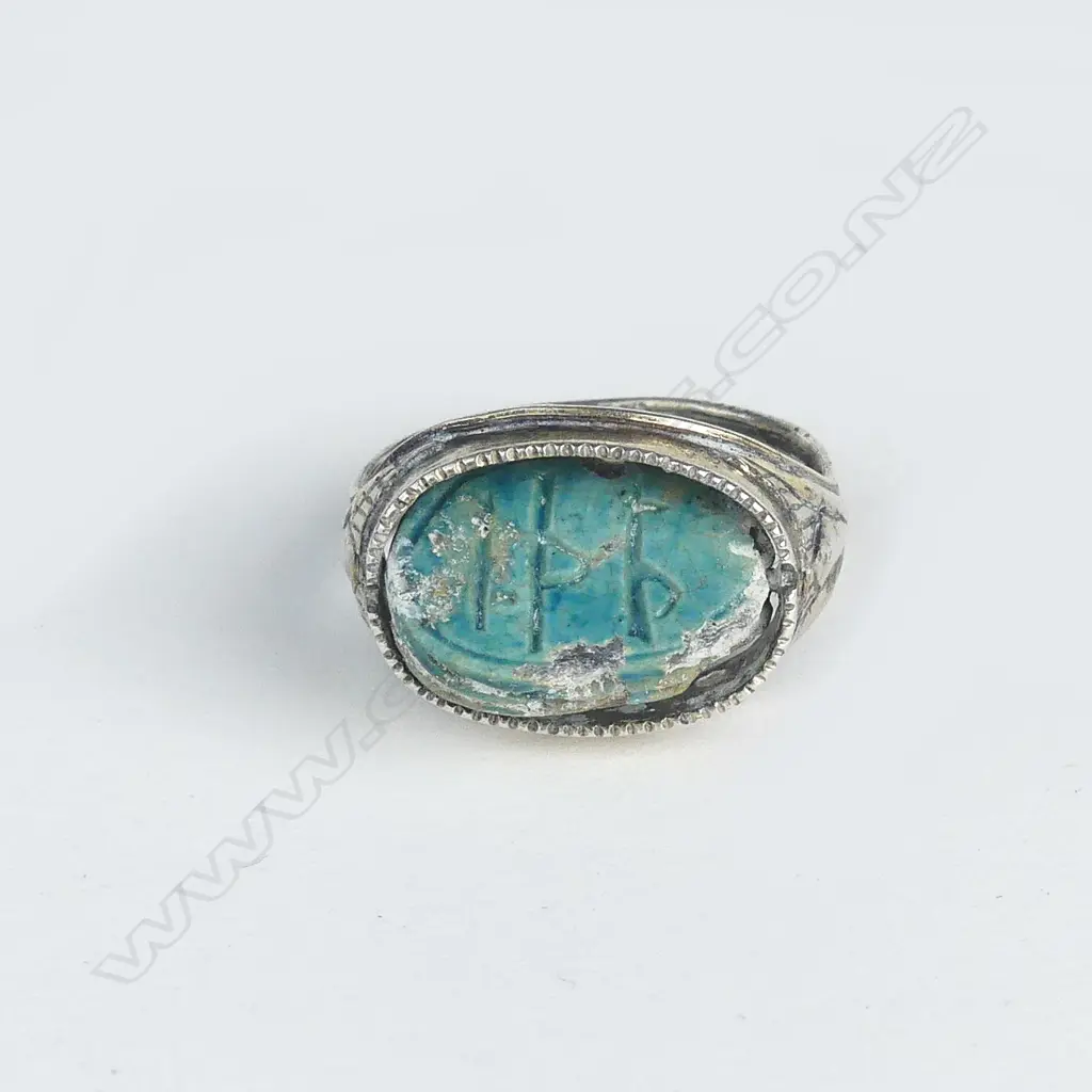 An old silver mounted scarab beetle ring Image 1++
