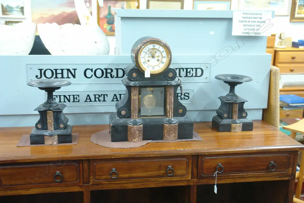 An impressive Victorian marble mantel clock and garniture Image 1++