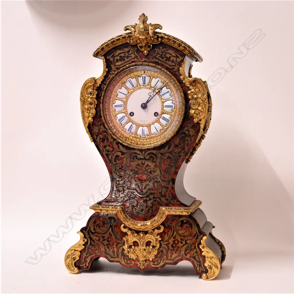 A good 19thC French Louis XV style boulle mantel clock Image 1++