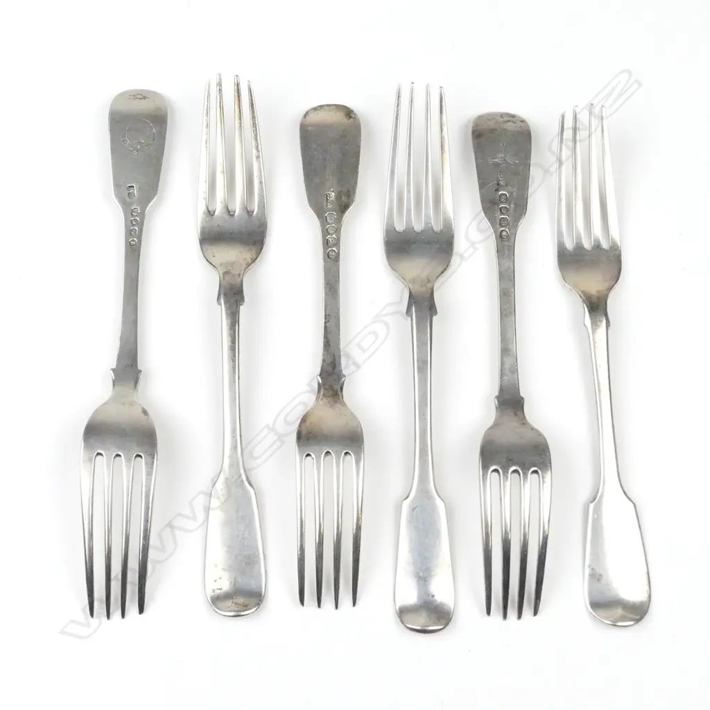 Six late Georgian and Victorian silver forks Image 1++