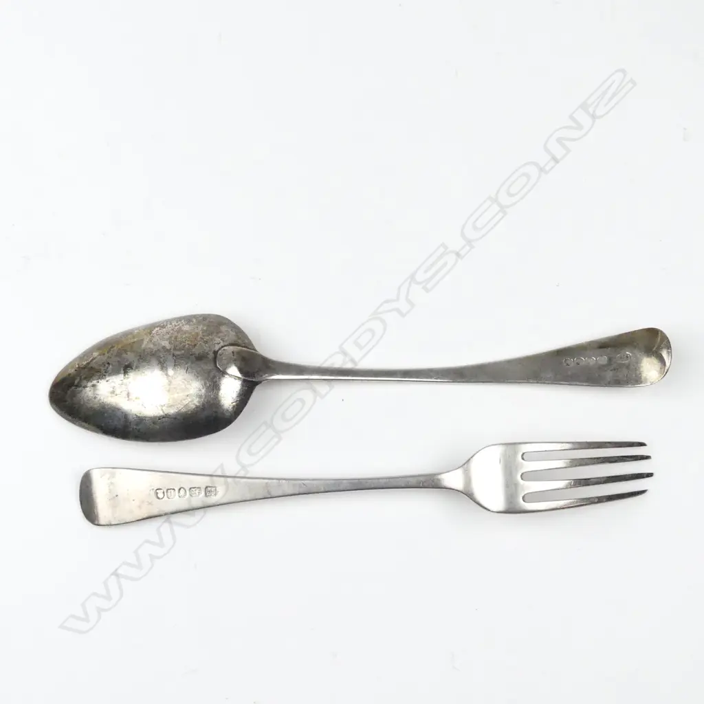 A George III silver spoon and fork Image 1++