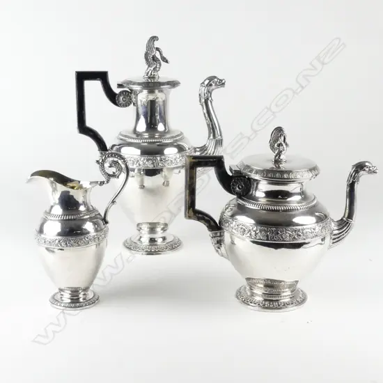 A European silver three piece tea and coffee set