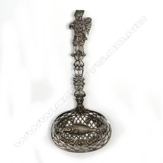 A Dutch silver fish straining spoon