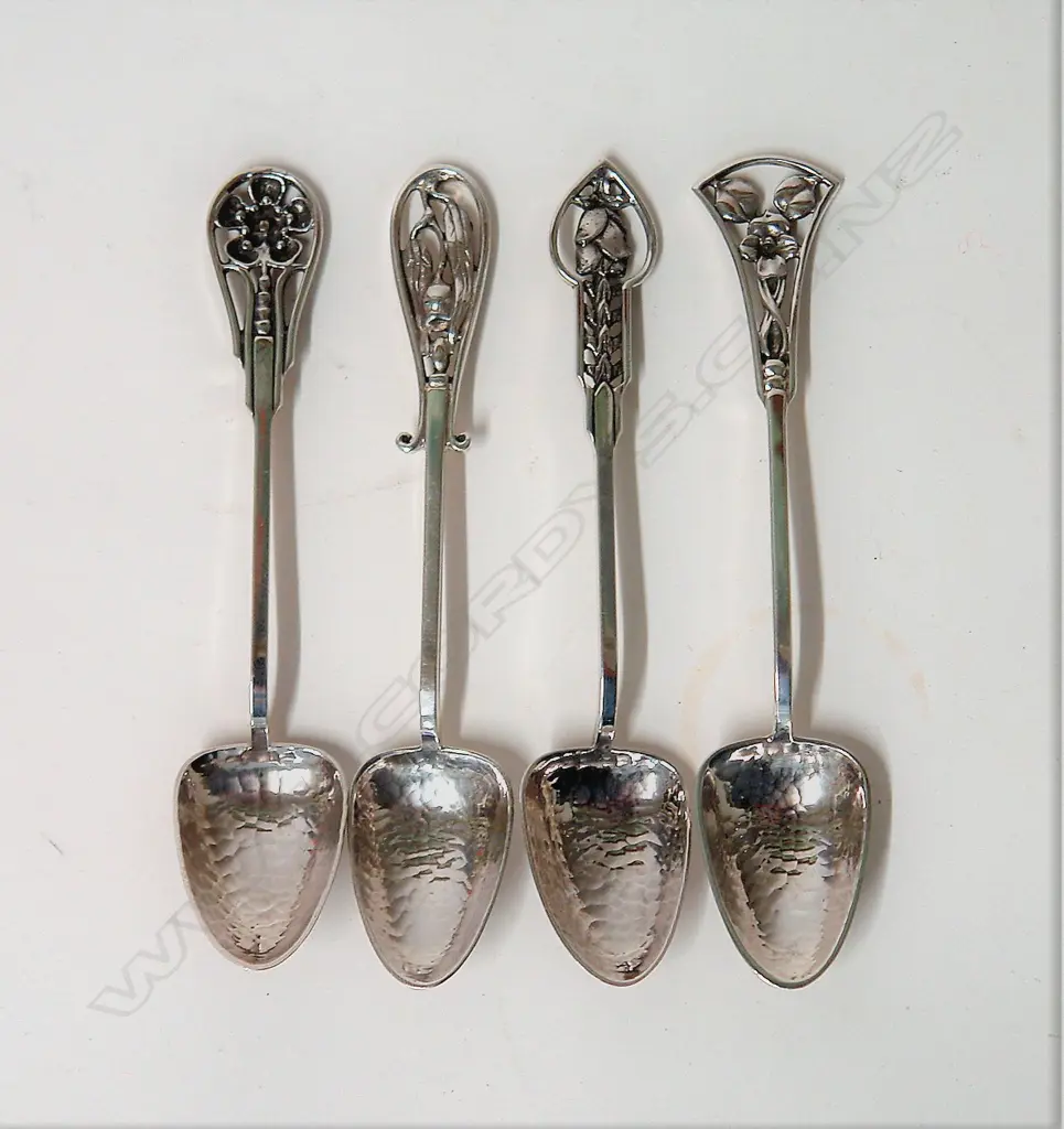 A set of four Australian Arts & Crafts silver demitasse coffee spoons Image 1++