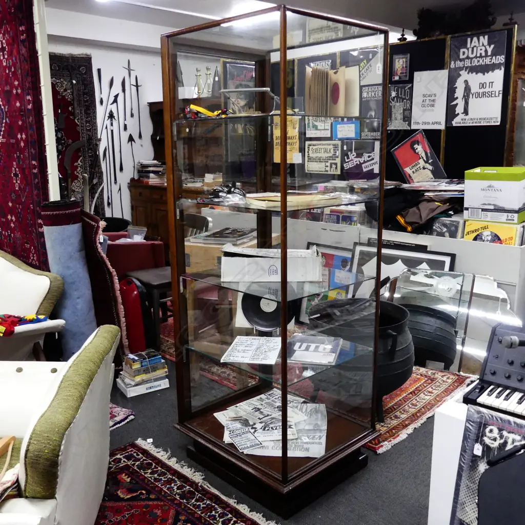 An Edwardian mahogany framed tall standing near-square section display cabinet Image 1++