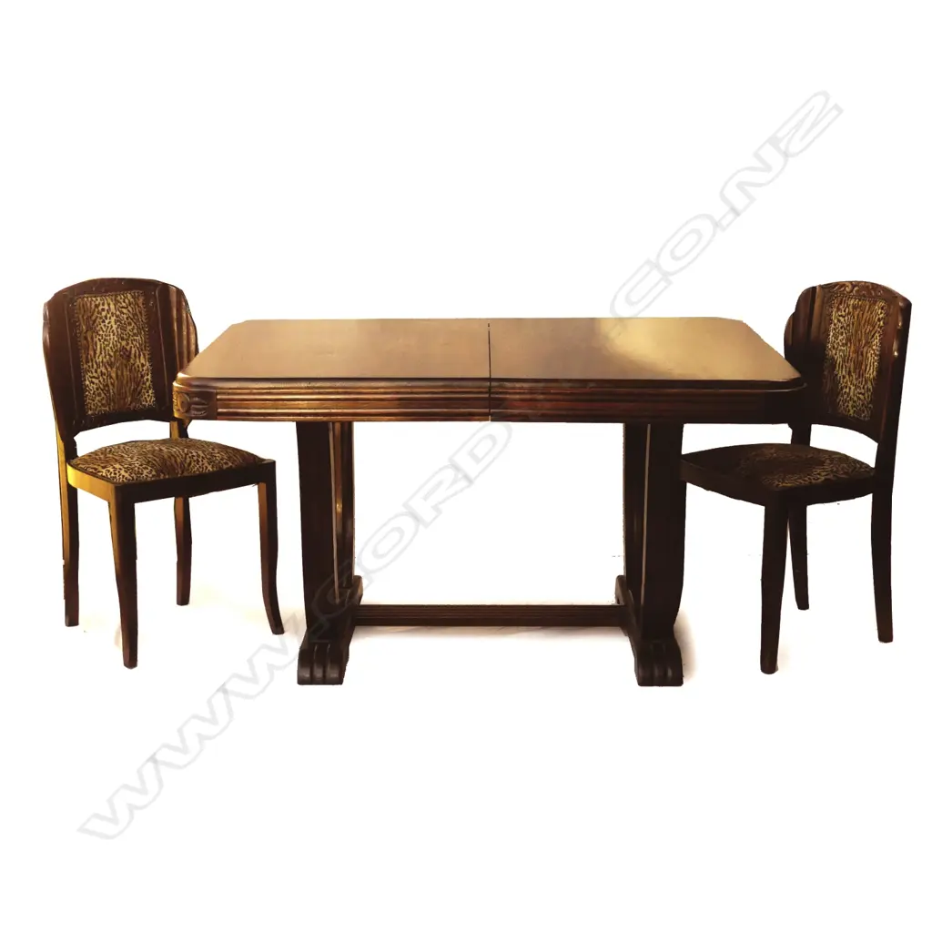 A French oak Art Deco dining table and chairs Image 1++