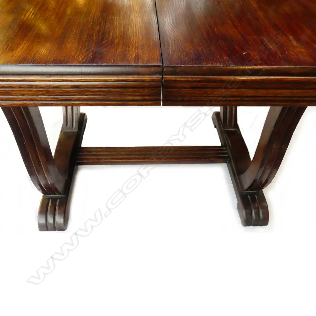 A French oak Art Deco dining table and chairs Image 1++