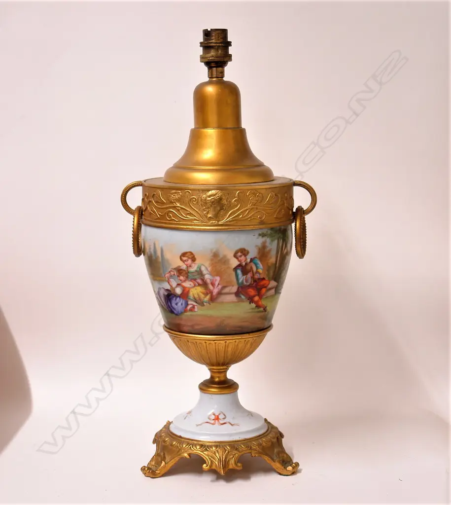 A 20thC European porcelain and ormolu classical lamp base in the Dresden manner Image 1++