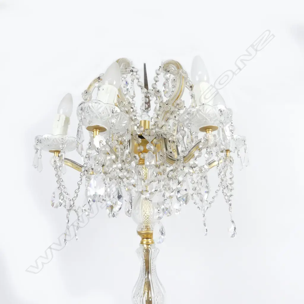 A modern crystal and brass chandelier standard lamp Image 1++