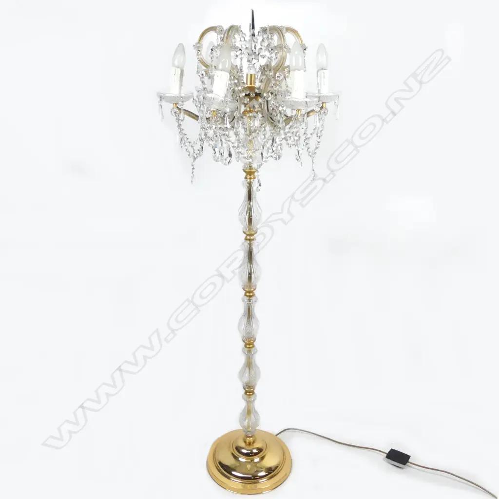 A modern crystal and brass chandelier standard lamp Image 1++