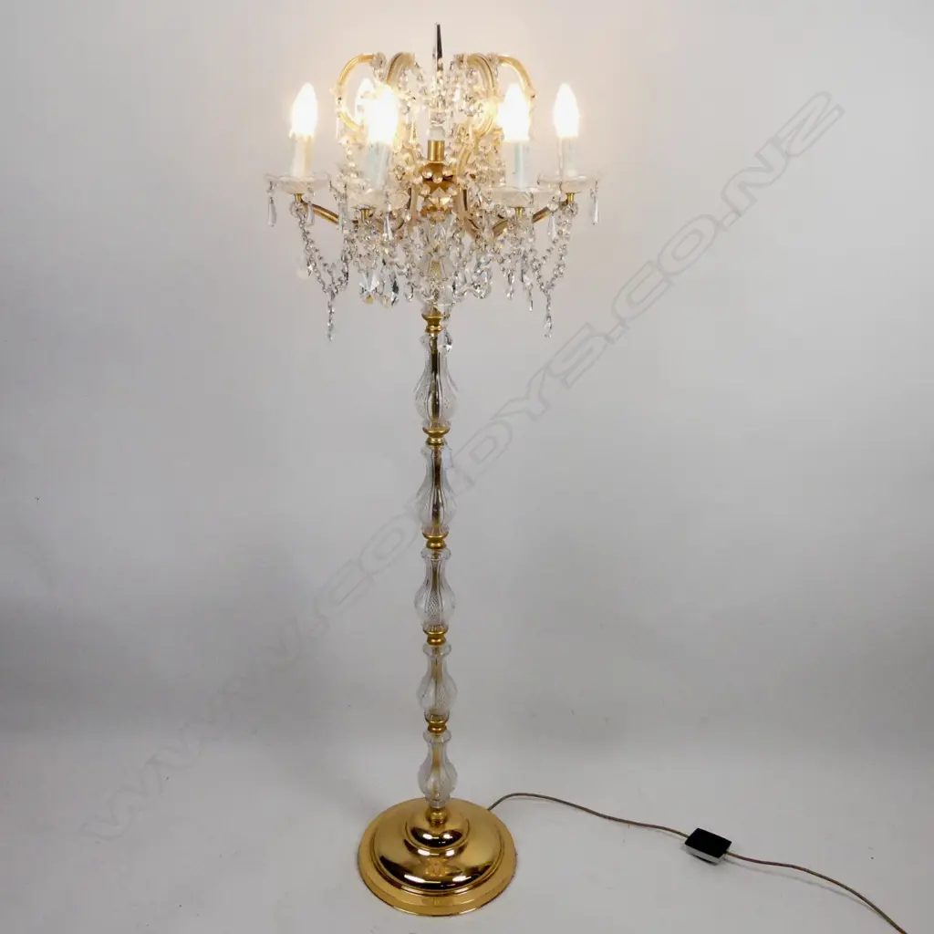 A modern crystal and brass chandelier standard lamp Image 1++