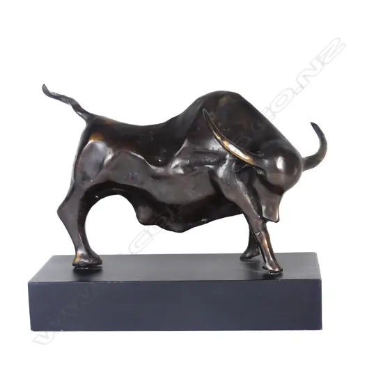 A contemporary bronze sculpture of a bull