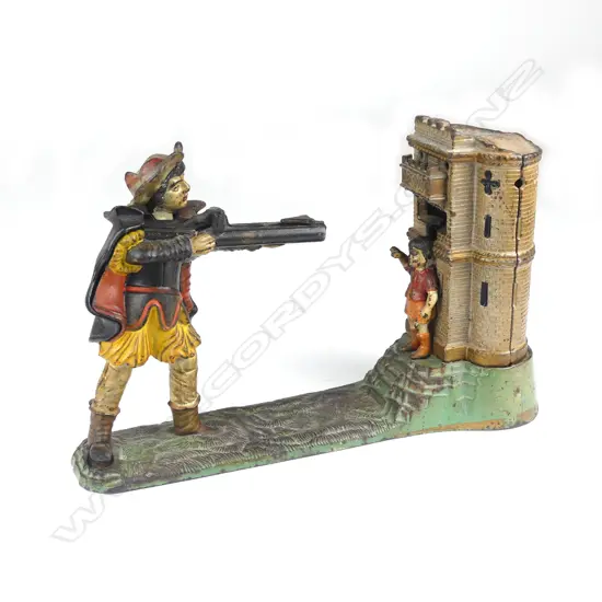 A vintage cast iron money bank