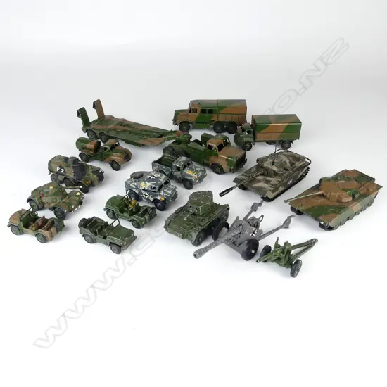 A collection of 16 vintage Dinky die-cast military vehicles