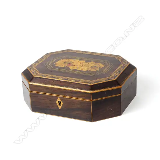 A good George III rosewood Tunbridge inlaid carved box