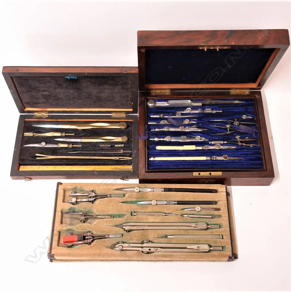 Three vintage technical drawing sets Image 1++