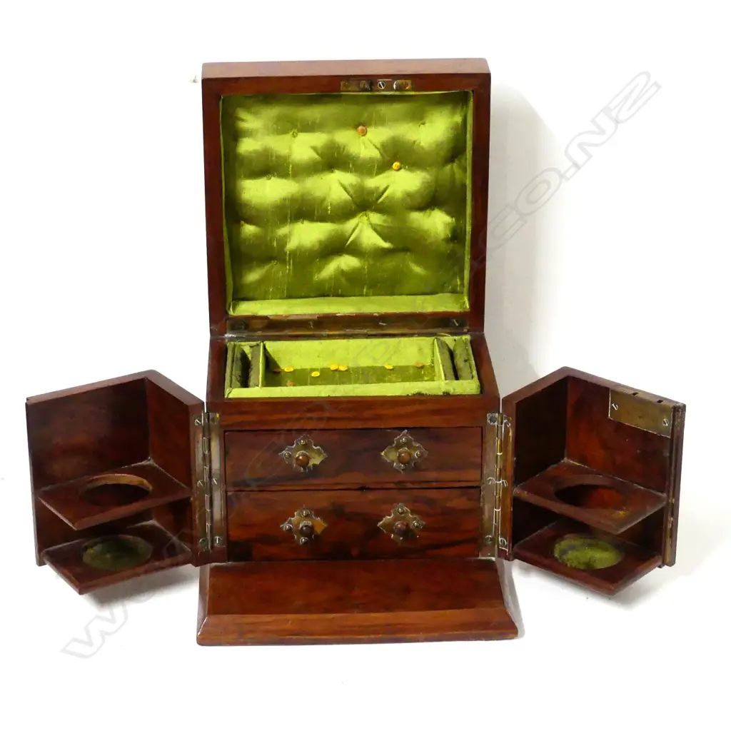 A Victorian walnut jewellery and dressing case combination Image 1++