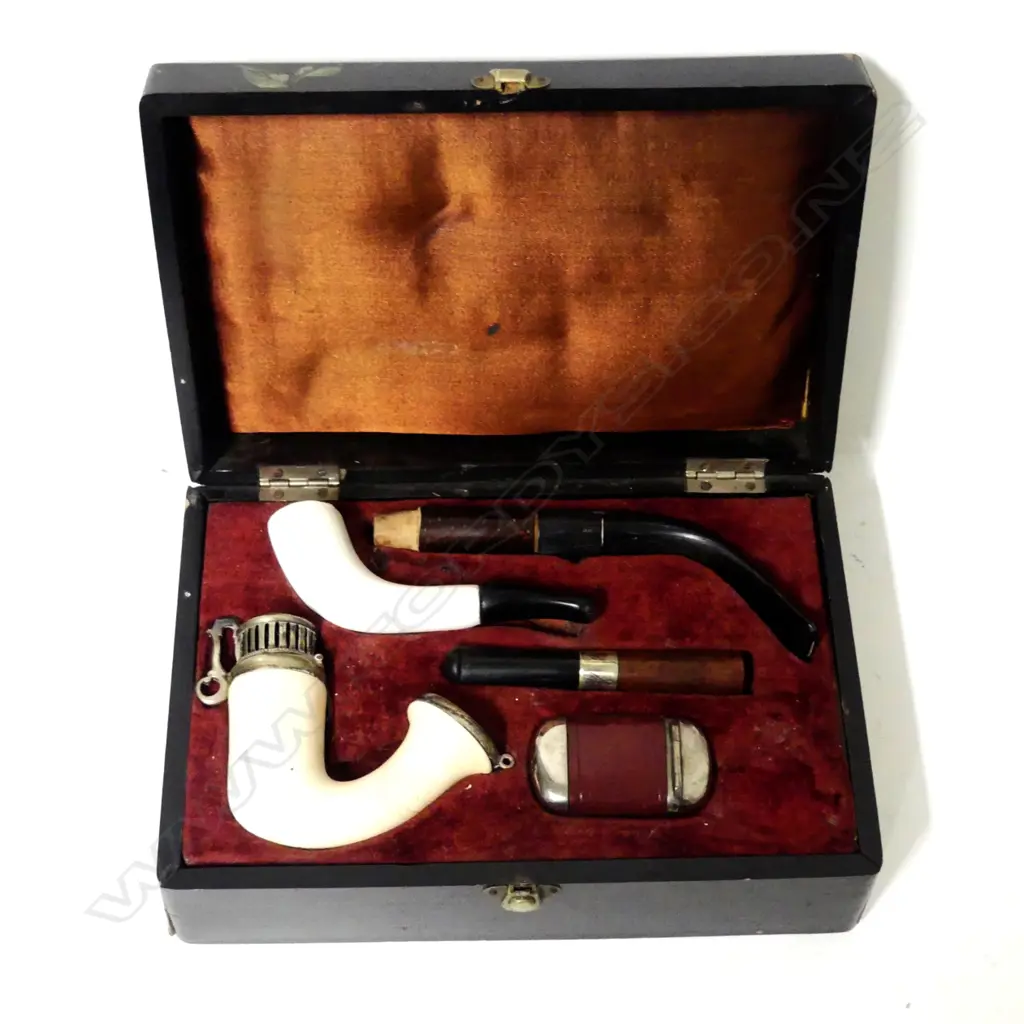 A fitted box holding a meerschaum pipe Image 1++