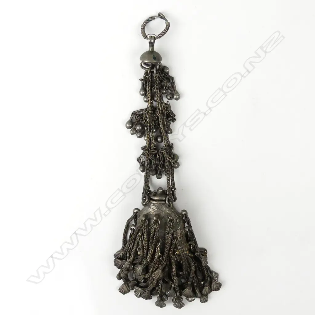 An old Tibetan coin silver multi-tasselled perfume flask Image 1++