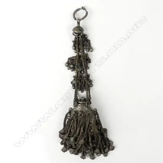 An old Tibetan coin silver multi-tasselled perfume flask